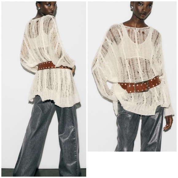 Zara open work cable knit asymmetric sweater - Picture 1 of 13